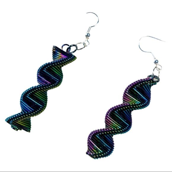 Spiral rainbow holographic earrings - Picture 1 of 4